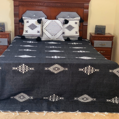 Moroccan Cotton Blanket Set – Black & White - Image 3