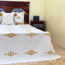 Alternative view of Moroccan Cotton Blanket Set – White & Mustard
