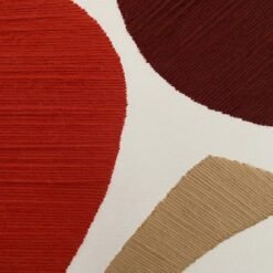 handmade Moroccan wool wall art showing textured wool fibers and natural cotton canvas in terracotta and beige tones.