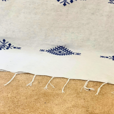Moroccan Cotton Blanket Set – White & Blue - Image 2