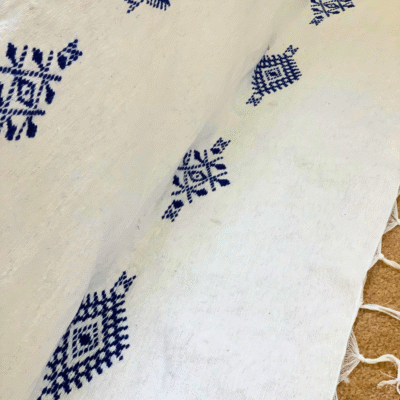 Moroccan Cotton Blanket Set – White & Blue - Image 6