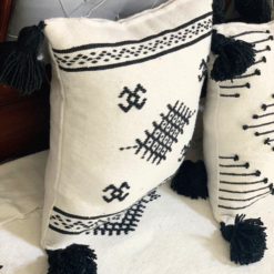 embroidered Moroccan pillowcases in white with elegant black stitching