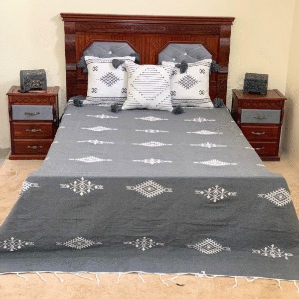 Moroccan Cotton Blanket Set – Grey & White