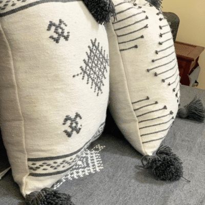 Moroccan Cotton Blanket Set – Grey & White - Image 6