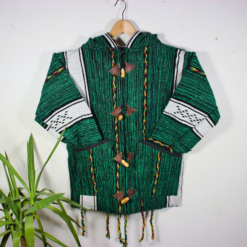 Handwoven Green & Black Berber Hoodie – Moroccan Wool Jacket - Image 3