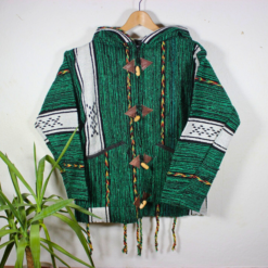 highlighting green and black patterns, cozy hood, and fleece wool blend of unisex Moroccan boho hoodie