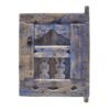 Vintage Moroccan blue shutter window with Berber carvings on white wall