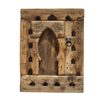 Handmade Vintage Amazigh Wooden Wall Panel with Berber Carvings on Natural Cedar Wood