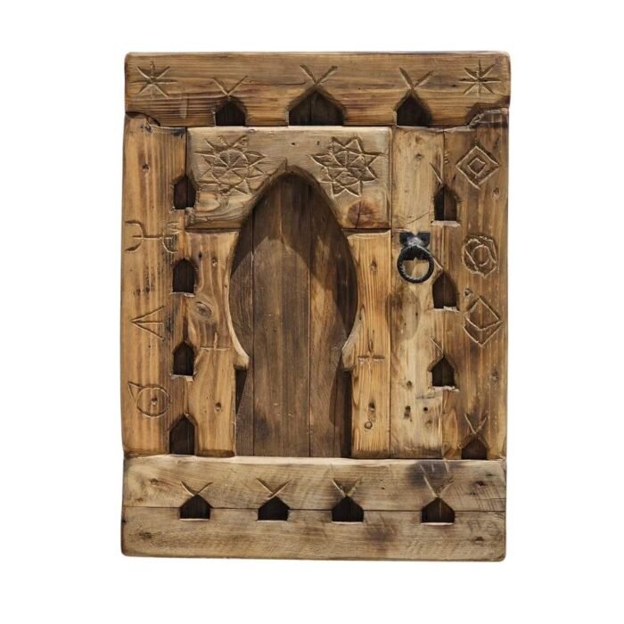 Handmade Vintage Amazigh Wooden Wall Panel with Berber Carvings on Natural Cedar Wood