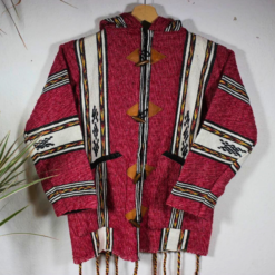 Handmade Moroccan fleece hoodie for women and men – pink and white striped boho jacket with hood – unisex Berber wool coat – warm artisan outerwear for winter and festivals