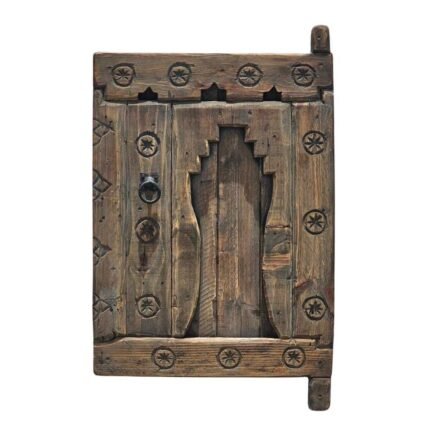 Handcrafted Amazigh wooden panel with authentic Berber carvings and vintage cedar wood finish