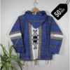 Deep blue handmade Moroccan fleece hoodie, unisex boho jacket made from natural wool and premium fleece with wooden toggles and cozy hood – artisan-crafted outerwear perfect for layering, festivals, travel, and everyday casual wear in USA, UK, and European fashion markets.
