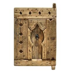 Handcrafted Amazigh cedar wood panel with authentic Berber carvings and rustic vintage finish