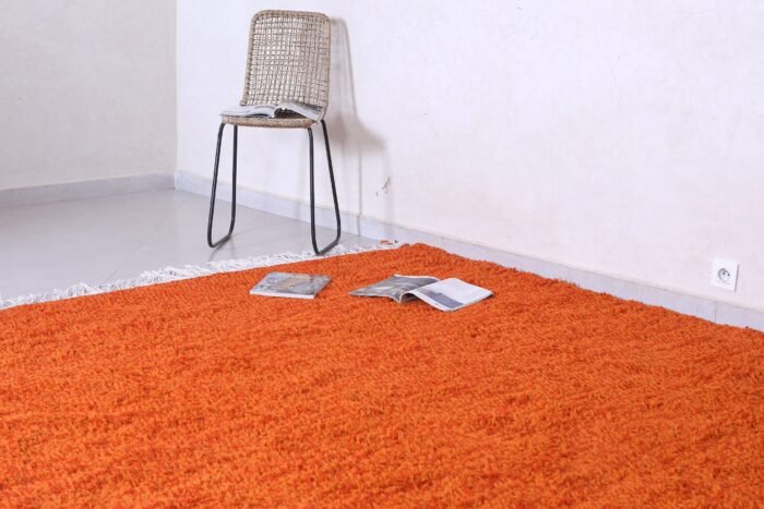 Custom Solid Orange Wool Moroccan Rug - Image 7