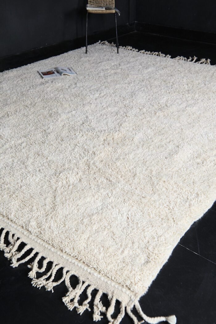 ivory Moroccan rug with authentic Beni Ourain weaving, handmade in Morocco with natural wool