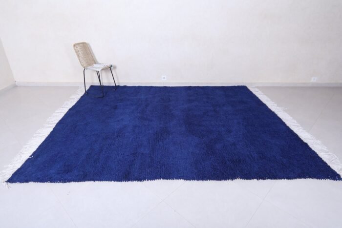 Moroccan royal blue Beni Ourain rug showing plush wool texture and deep blue vibrant color, perfect for modern and classic interiors."