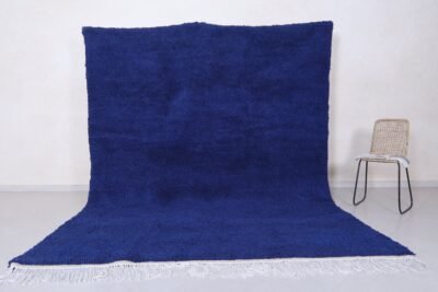Handmade Moroccan royal blue Beni Ourain rug crafted from 100% natural lamb wool, showcasing traditional Berber weaving and vibrant deep blue color, perfect for living room or bedroom decor.