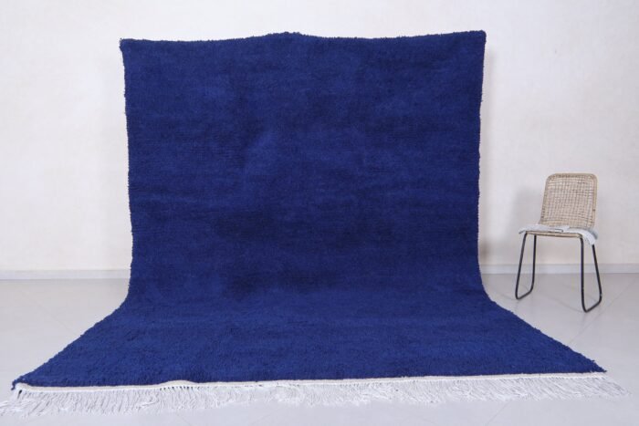 Handmade Moroccan royal blue Beni Ourain rug crafted from 100% natural lamb wool, showcasing traditional Berber weaving and vibrant deep blue color, perfect for living room or bedroom decor.