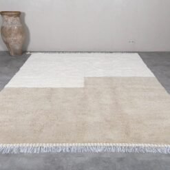 Moroccan ivory and taupe rug, showing dense weave and premium quality.