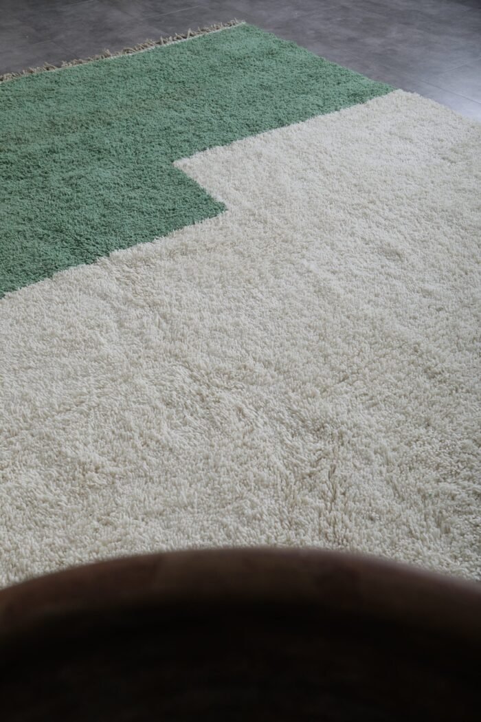 Custom Ivory and Green Moroccan Wool Rug - Image 5