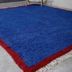 Custom Solid Blue Moroccan Rug - Red Border - Image 3