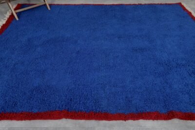 Custom Solid Blue Moroccan Rug - Red Border - Image 5