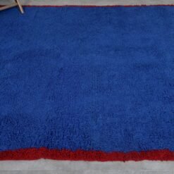 Custom Solid Blue Moroccan Rug - Red Border - Image 5