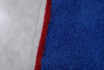 Custom Solid Blue Moroccan Rug - Red Border - Image 4
