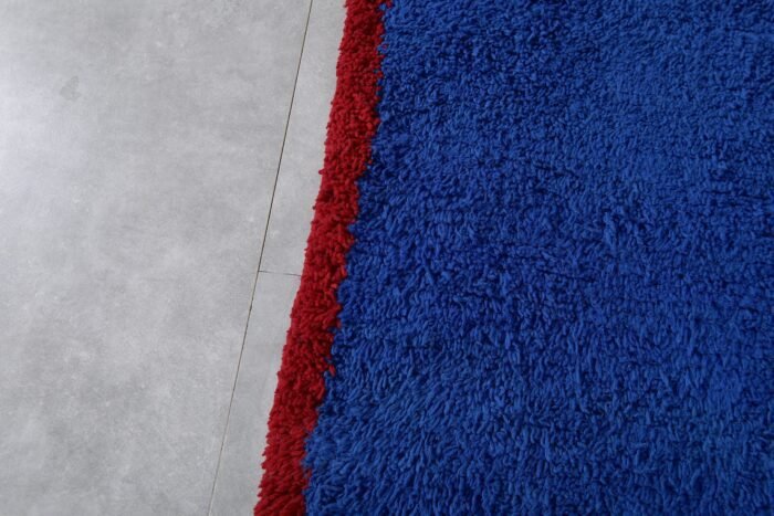 Custom Solid Blue Moroccan Rug - Red Border - Image 4