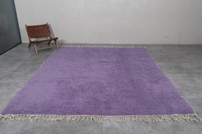 handmade Moroccan rug in vibrant iris purple. Solid color layout with optional fringes, perfect for boho, minimalist, or luxe interiors.