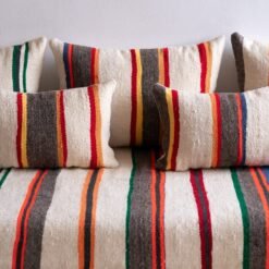 Unstuffed Moroccan floor cushions with zippered covers laid flat for filling
