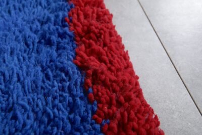 Custom Solid Blue Moroccan Rug - Red Border - Image 6