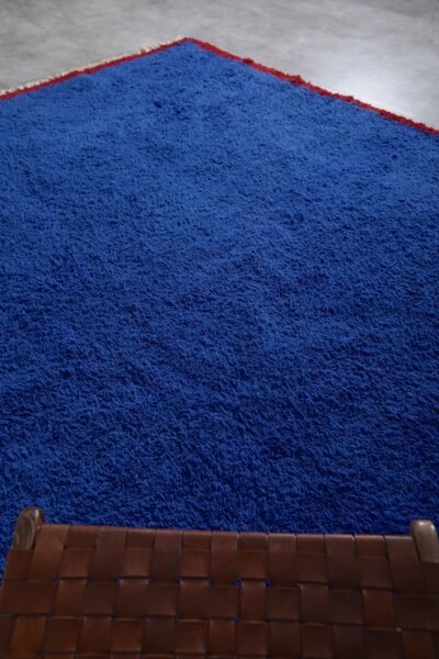 Custom Solid Blue Moroccan Rug - Red Border - Image 8