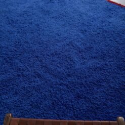 Custom Solid Blue Moroccan Rug - Red Border - Image 8