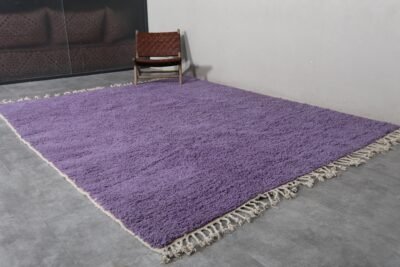 Moroccan Beni Ourain rug in stunning iris purple, highlighting the handcrafted texture and even wool pile. A perfect blend of Moroccan tradition and modern design.