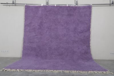 Luxurious iris purple Moroccan rug showing plush wool pile and Berber hand-knotting details. Custom-made for contemporary interiors with an artisanal touch.