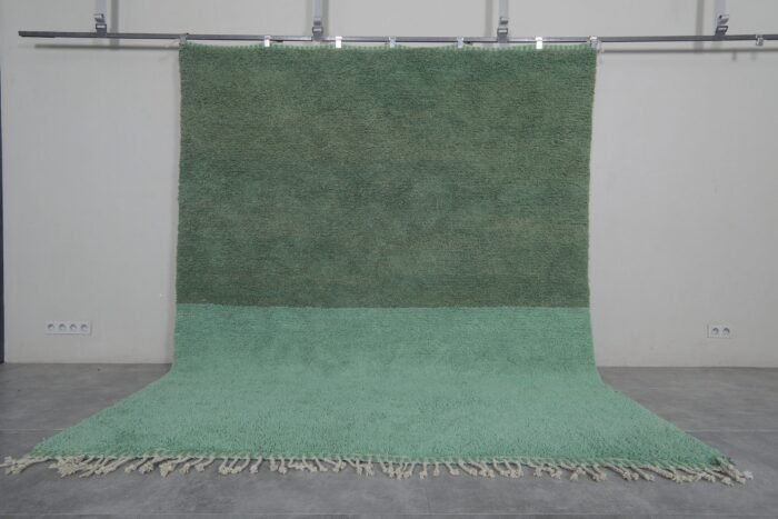 Moroccan green and pistachio wool rug, showcasing plush texture and vibrant hues.