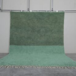 Handwoven Moroccan rug in green and pistachio colors, crafted from 100% genuine lamb wool with traditional Beni Ourain design.