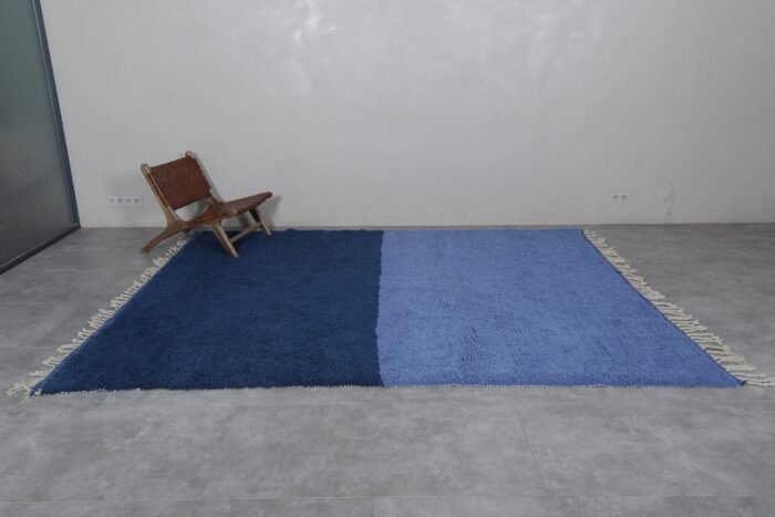 Moroccan Beni Ourain rug in cobalt and light blue, displaying its solid weave and artisan quality.