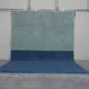 Handmade Moroccan Beni Ourain rug in blue and pistachio colors, crafted with 100% genuine lamb wool and woven by Berber artisans for a soft and modern finish.