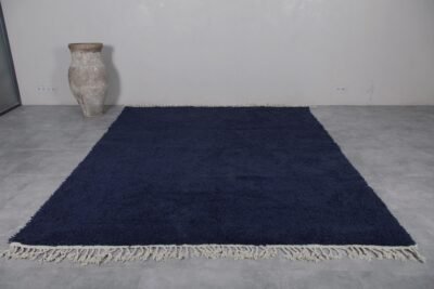 Moroccan cobalt blue Beni Ourain rug displaying even weave, thick wool pile, and vibrant color saturation, suitable for custom-sized living spaces or bedrooms.
