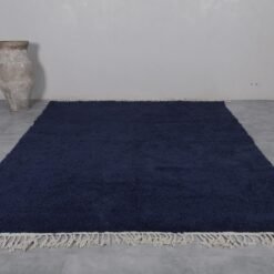 Moroccan cobalt blue Beni Ourain rug displaying even weave, thick wool pile, and vibrant color saturation, suitable for custom-sized living spaces or bedrooms.