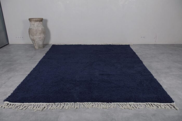 Moroccan cobalt blue Beni Ourain rug displaying even weave, thick wool pile, and vibrant color saturation, suitable for custom-sized living spaces or bedrooms.