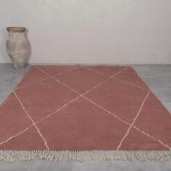 chestnut and ivory Moroccan rug in custom size, emphasizing the intricate trellis design and luxurious wool surface.