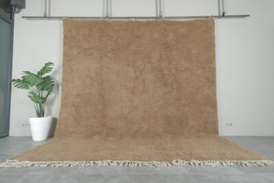 Authentic Warm Caramel Brown Moroccan Beni Ourain Rug, Hand-Knotted 100% Natural Wool, 10.3 x 11.5 ft
