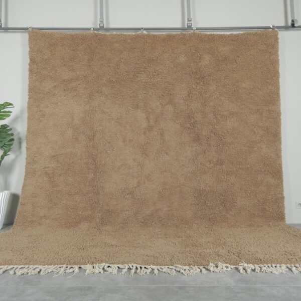 Authentic Warm Caramel Brown Moroccan Beni Ourain Rug, Hand-Knotted 100% Natural Wool, 10.3 x 11.5 ft