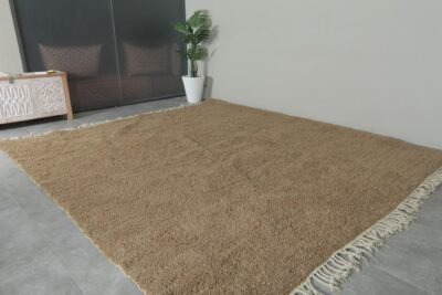 perspective of Warm Caramel Brown Moroccan Beni Ourain Rug illustrating full size and solid color design