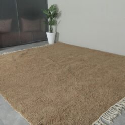 perspective of Warm Caramel Brown Moroccan Beni Ourain Rug illustrating full size and solid color design