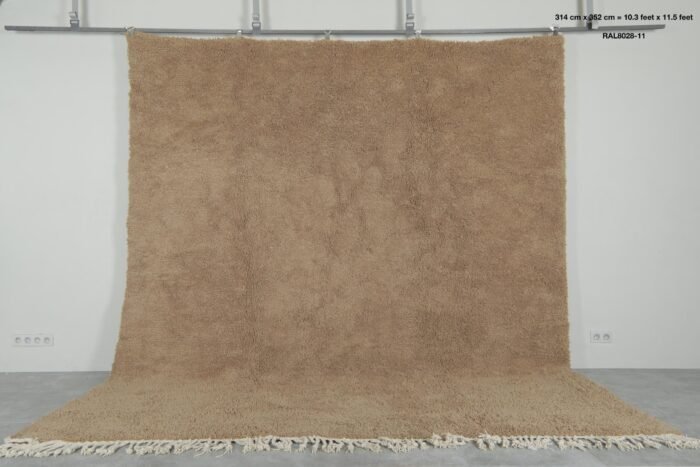 Warm Caramel Brown Moroccan Beni Ourain Rug showing thick natural wool pile and handcrafted detail