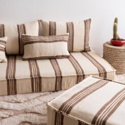 cream and brown wool cushion fabric showing traditional Berber stripe pattern